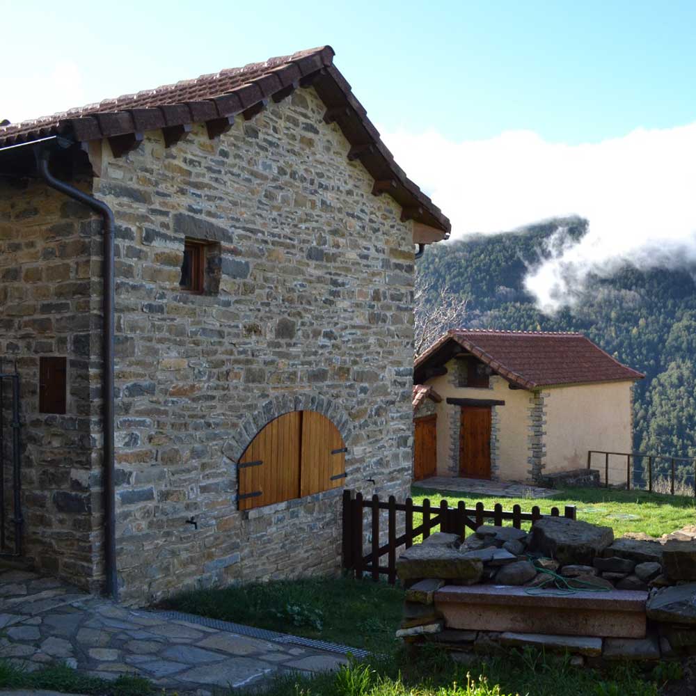 dos casas unifamiliares en el campo en los pirineos
