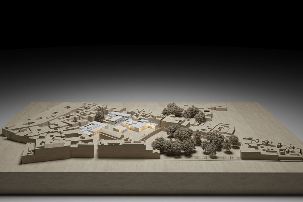 maqueta de cartón de un proyecto de arquitectura de una urbanización